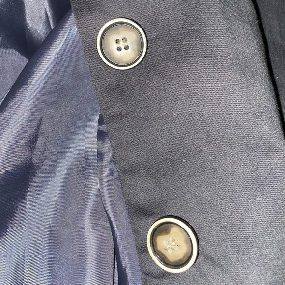 Blue Medium Ruffle Tie Waist Button Women’s Trench Coat Jacket GUC Faux Pockets - Picture 10 of 12